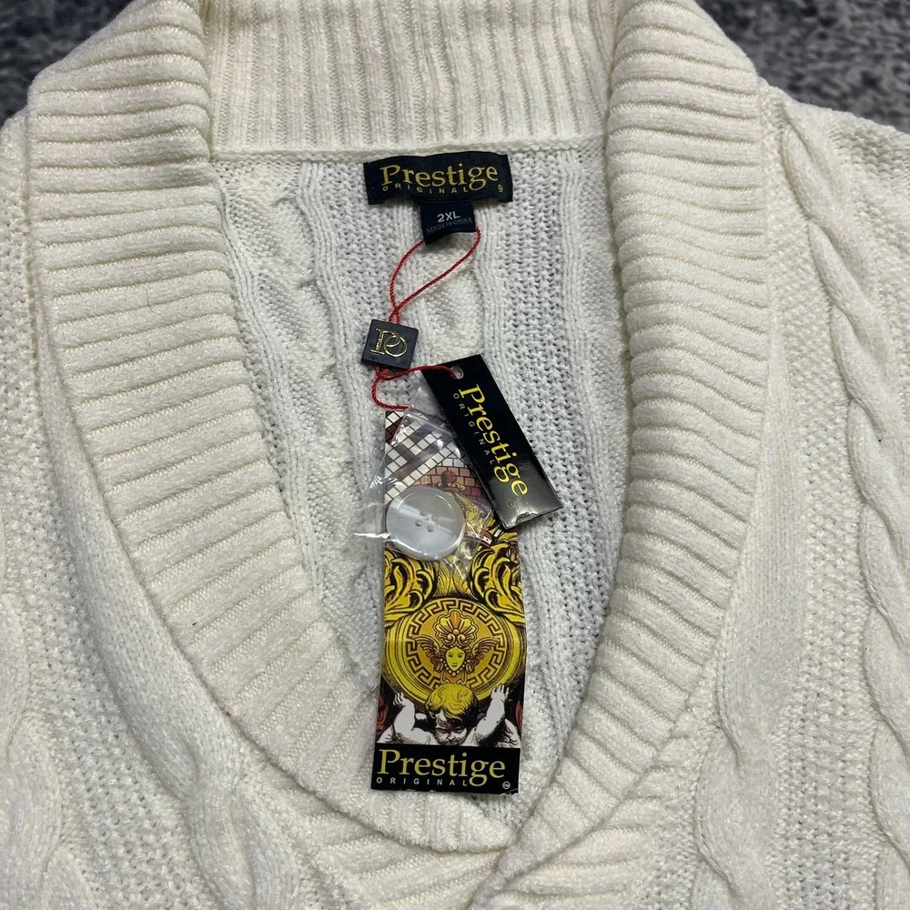 NWT Vintage Prestige Cardigan Sweater Mens XXL White Grandpa 80s‎ 90s